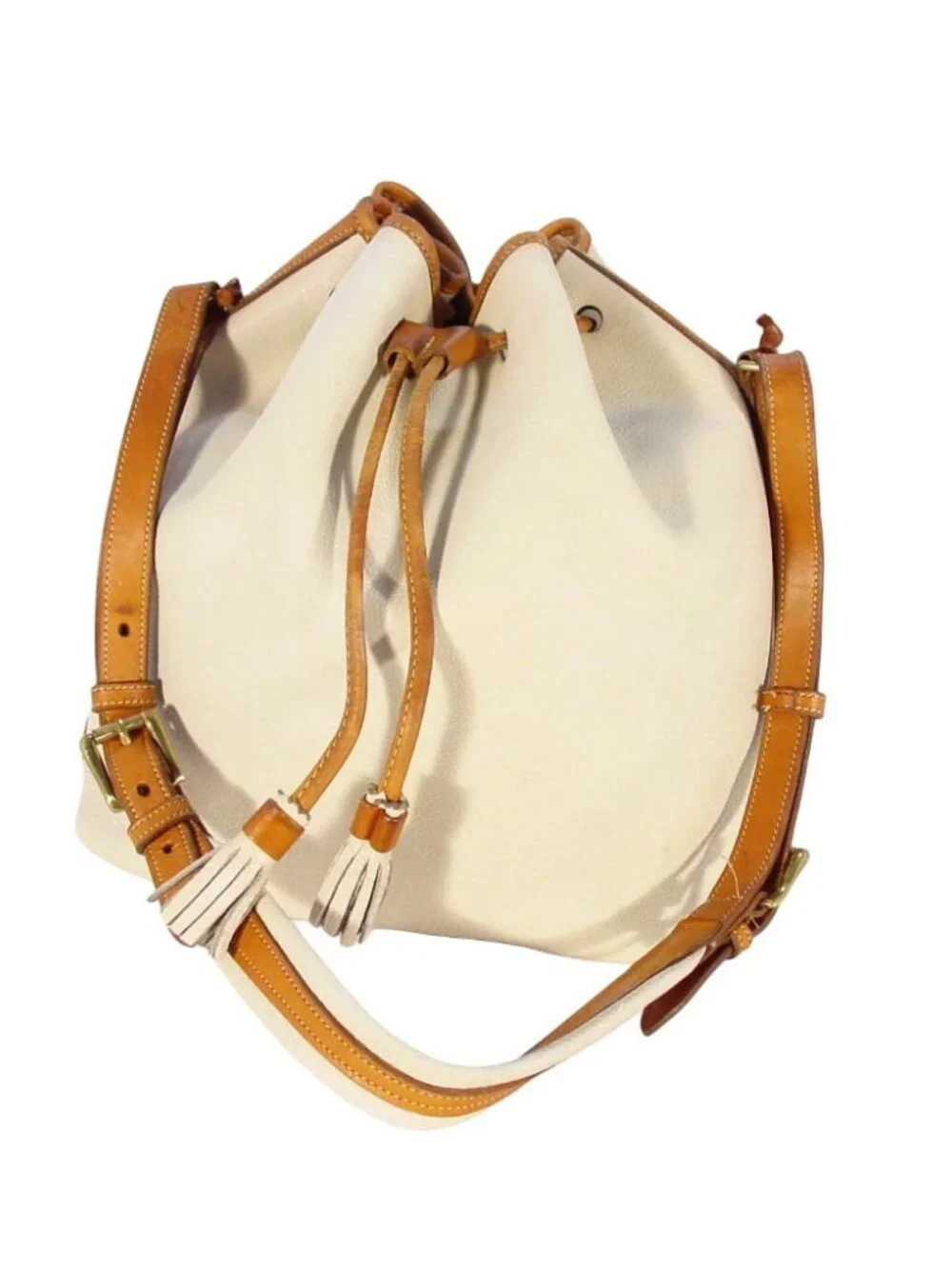 DOONEY & BOURKE 80's Vintage AWL Cream Leather Drawstring Bucket Shoulder Bag - Picture 3 of 10